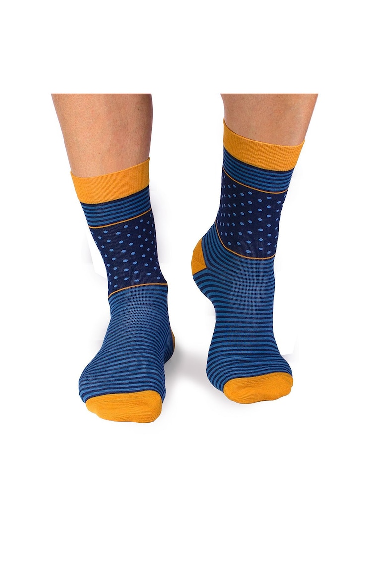 Sosete bambus FINE BAMBOO cu buline si dungi albastru inchis