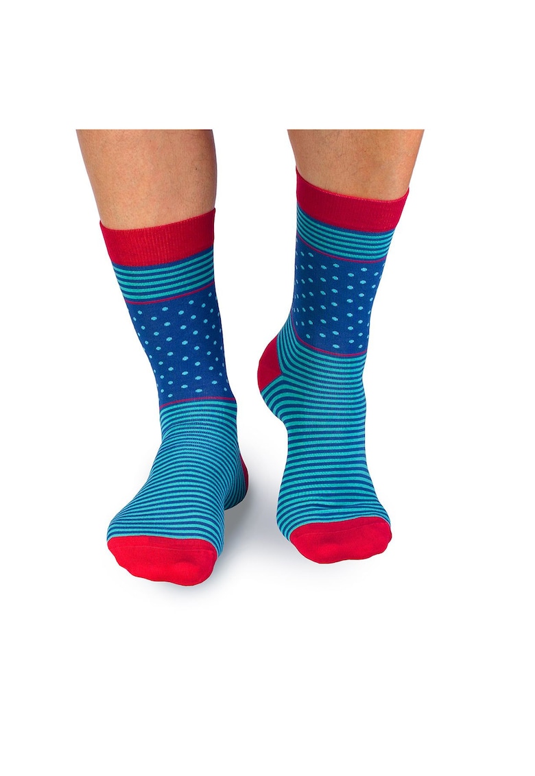 Sosete bambus FINE BAMBOO cu buline si dungi albastru turcoaz