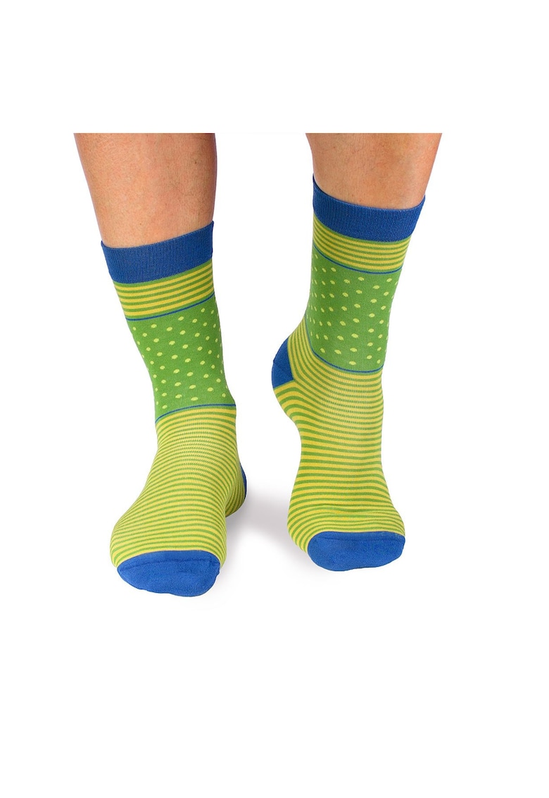 Sosete bambus FINE BAMBOO cu buline si dungi verde lime