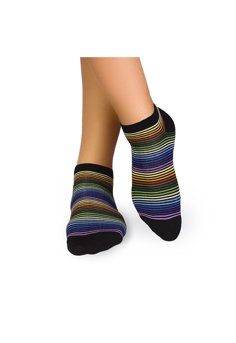 Sosete scurte bambus FINE BAMBOO dungi curcubeu inchis