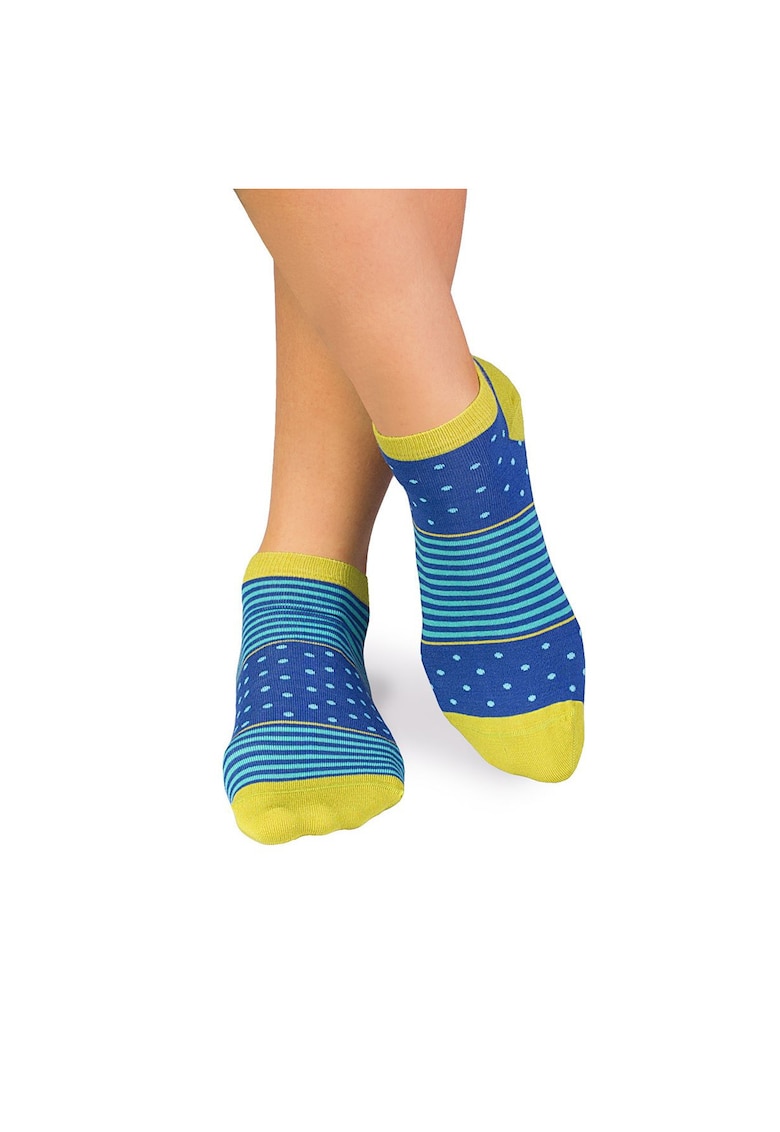 Sosete scurte bambus FINE BAMBOO cu buline si dungi albastru turcoaz