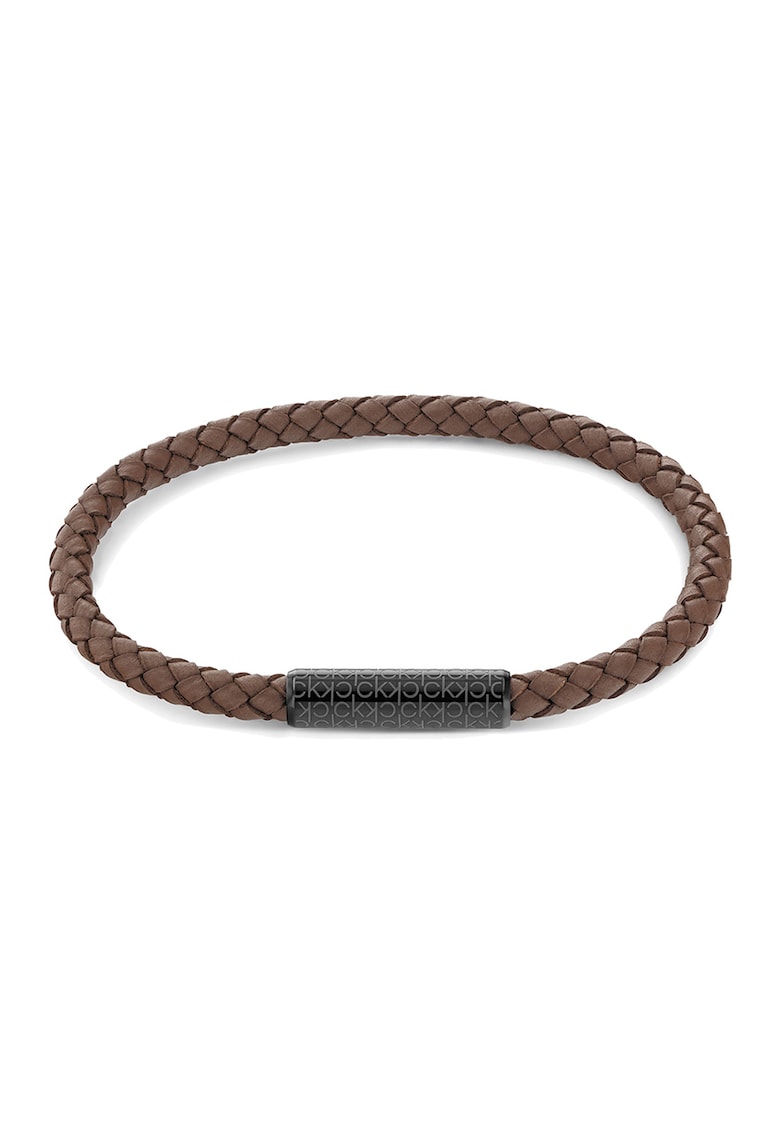 Bratara de piele cu aspect impletit - Maro inchis/Negru