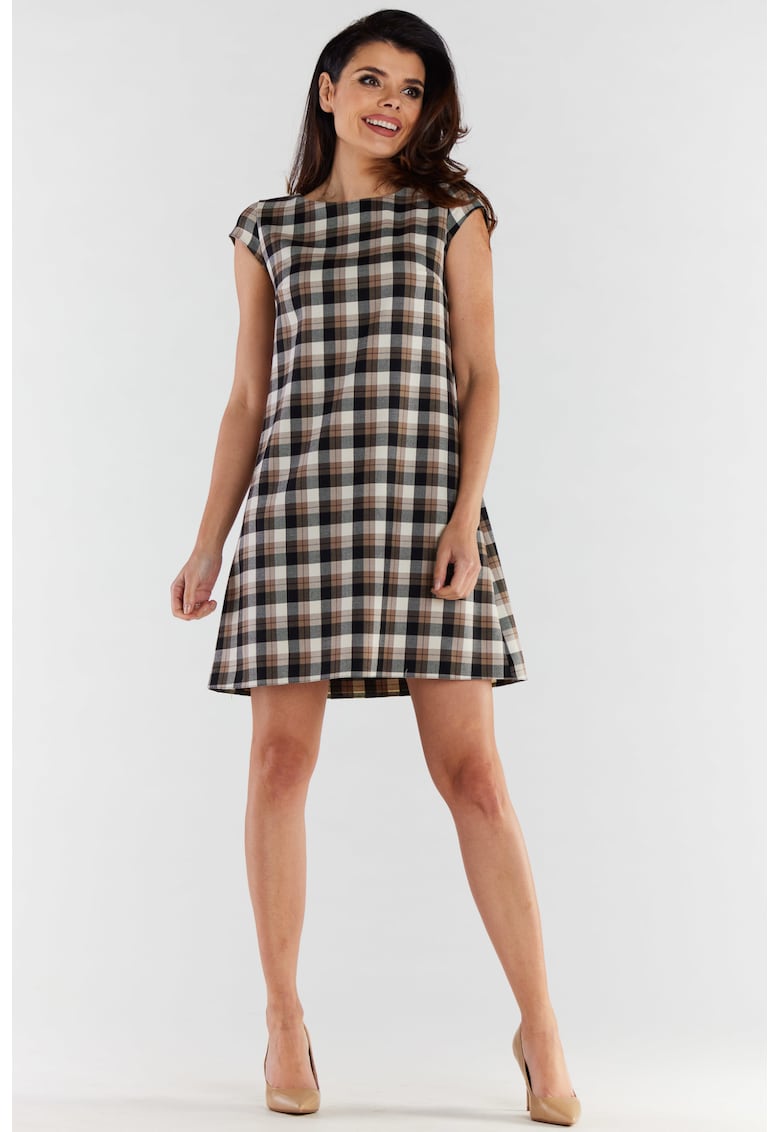 Scurta Rochie Carouri Maneca scurta A490 - Maro/Bej