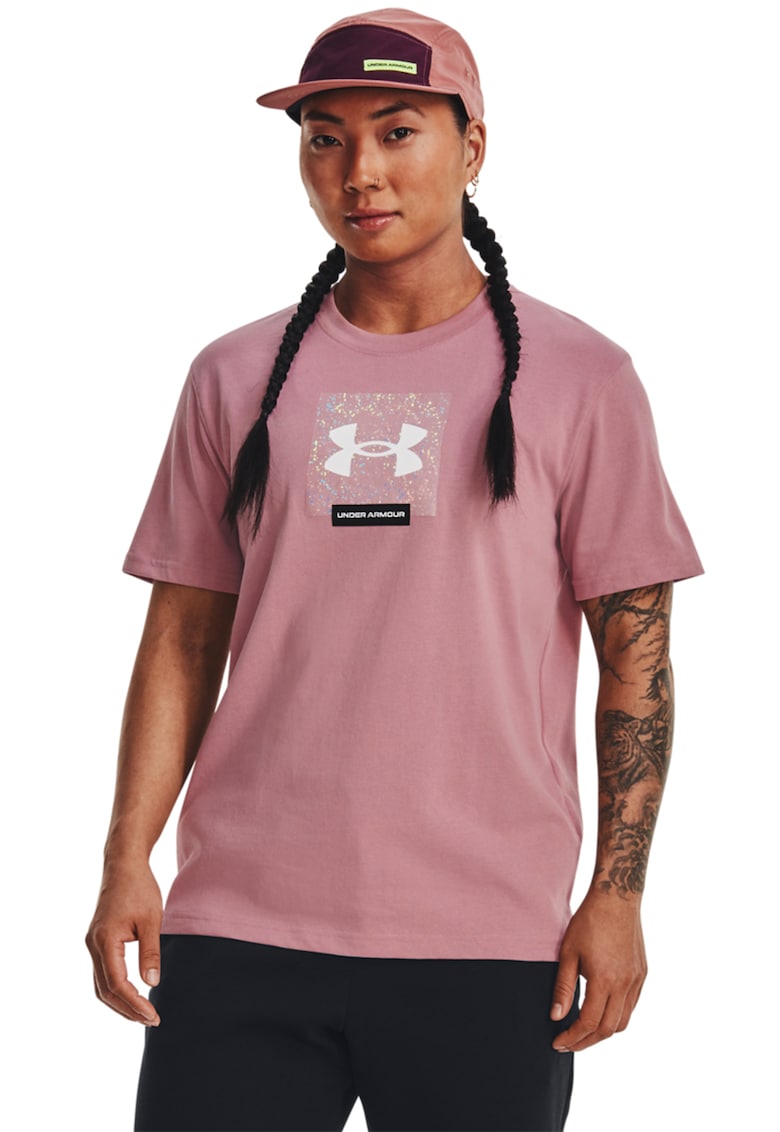 Tricou lejer unisex cu imprimeu logo pe piept pentru fitnes