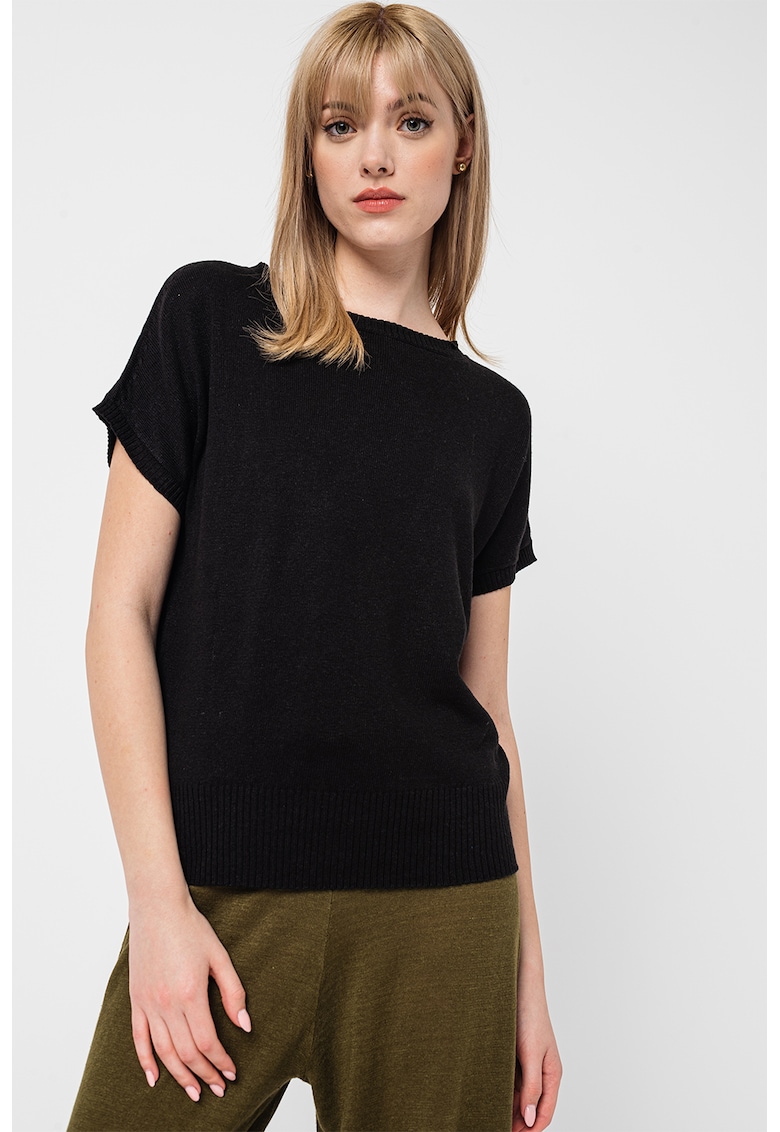 Bluza din amestec de in cu maneci scurte