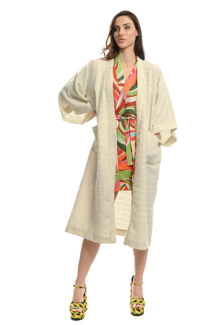 Kimono cu buzunare aplicate pe partea din fata
