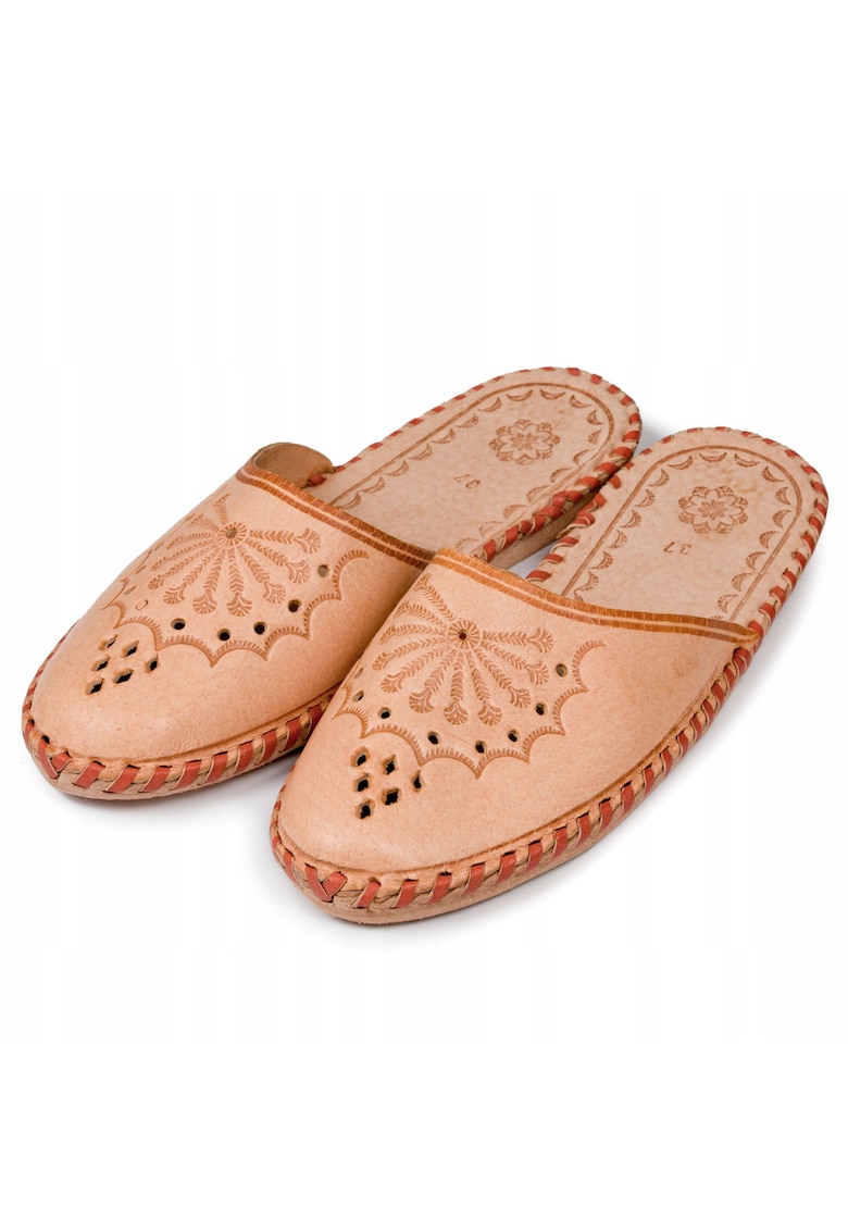 Papuci dama - Piele naturala - Maro