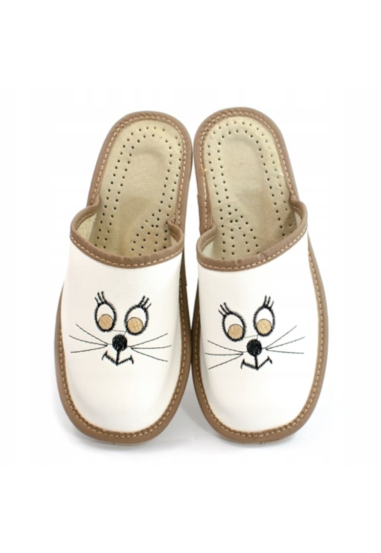 Papuci dama - Piele naturala - Alba`