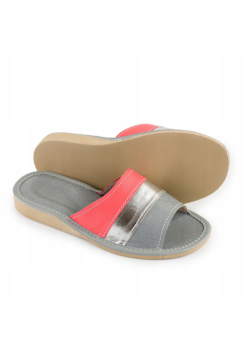 Papuci din piele - Gri/Rosu - Marimea