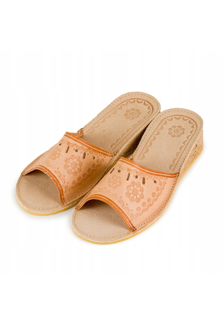 Papuci de casa pentru dama - Piele naturala - Maro - 41