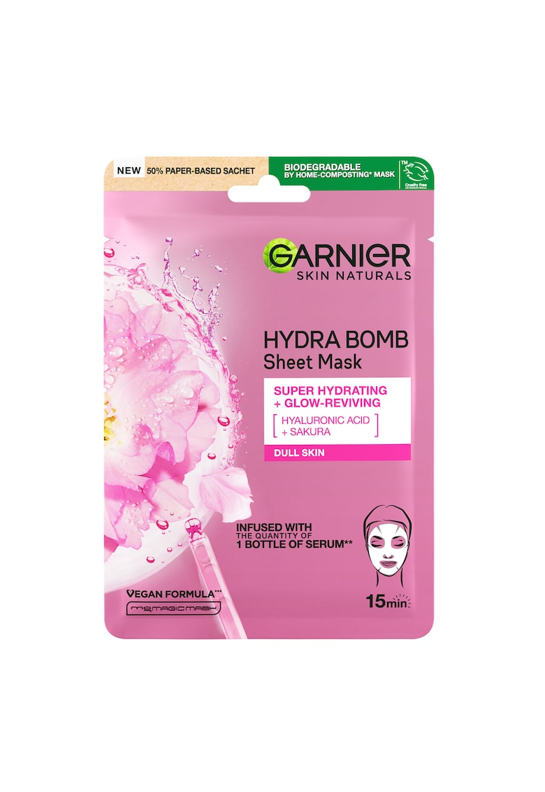 Masca servetel  Skin Naturals cu Sakura si Acid Hialuronic pentru hidratare si revitalizare - 28 g