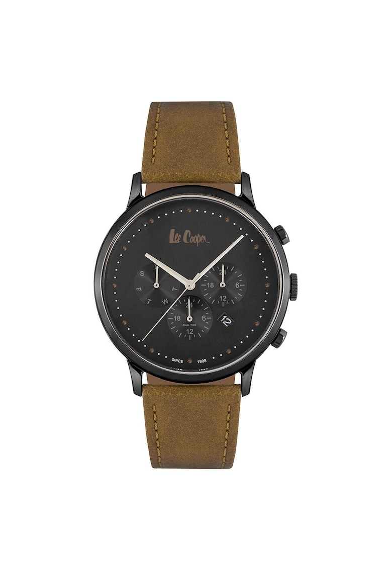 Ceas barbatesc - Elegant - Otel/Piele - 44 mm - Maro