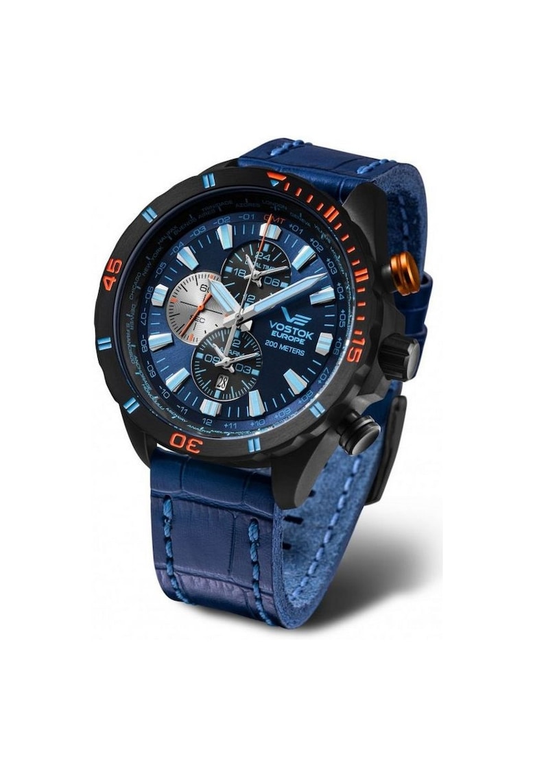 Ceas barbatesc - INOX/Piele - 47 mm - Albastru