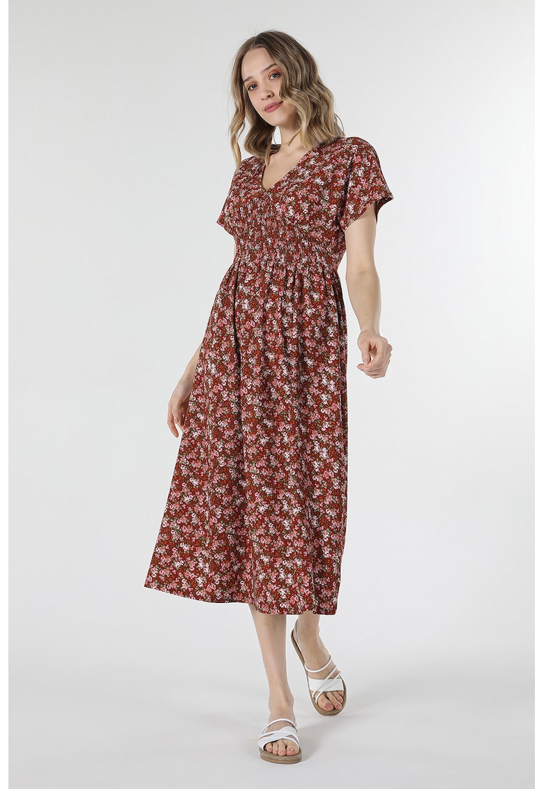 Rochie cu decolteu in V si imprimeu floral