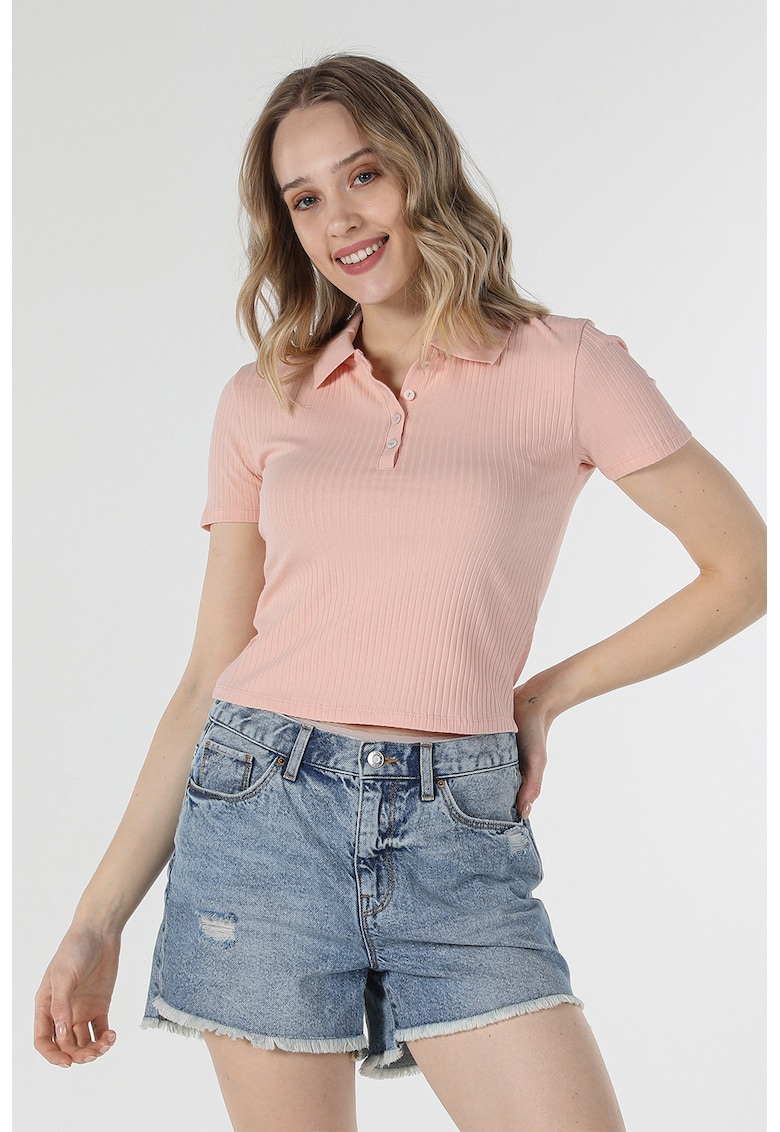 Tricou polo crop slim fit