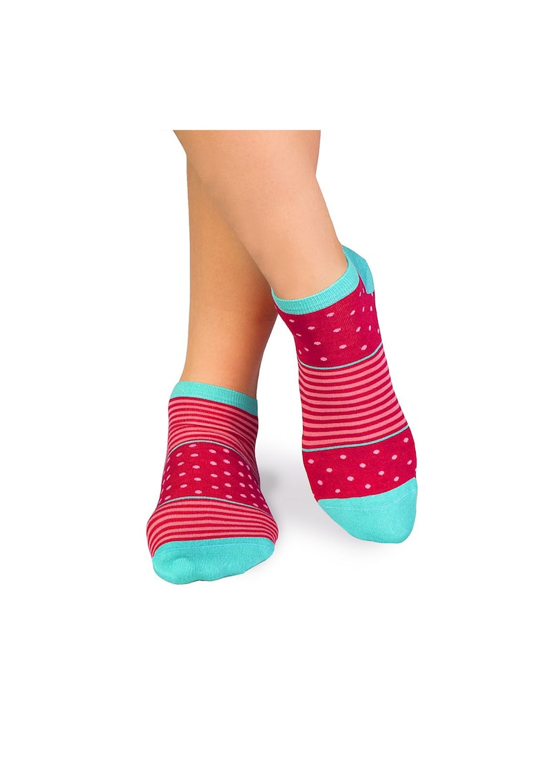 Sosete scurte bambus FINE BAMBOO cu buline si dungi roz fucsia