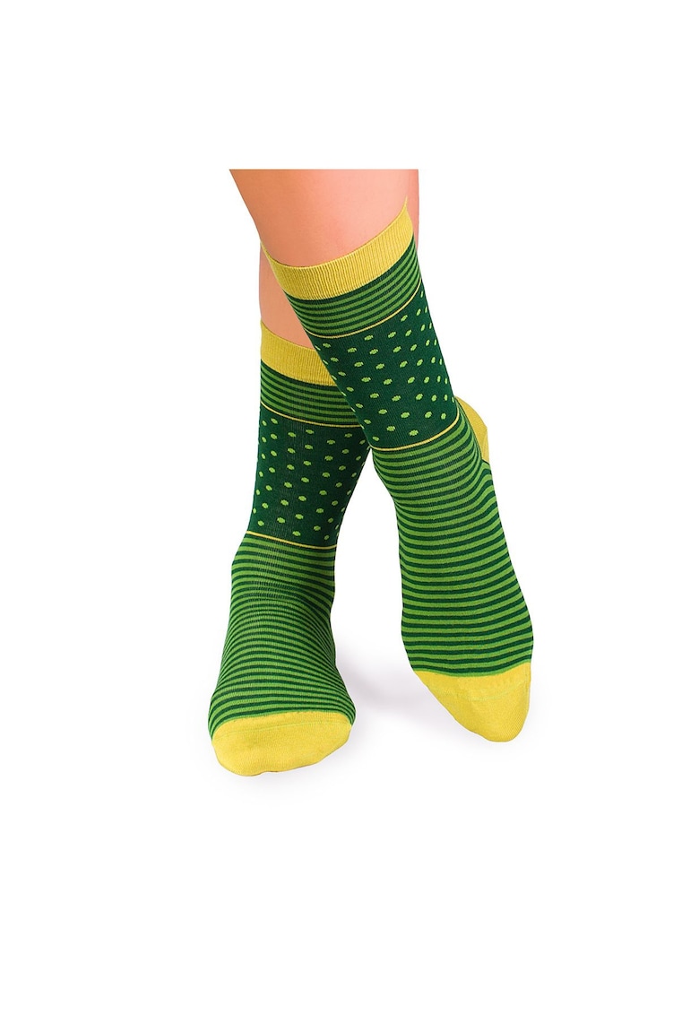 Sosete bambus FINE BAMBOO cu buline si dungi verde inchis