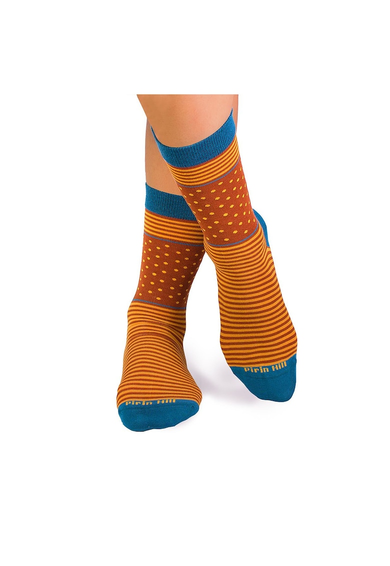 Sosete bambus FINE BAMBOO cu buline si dungi maro galben