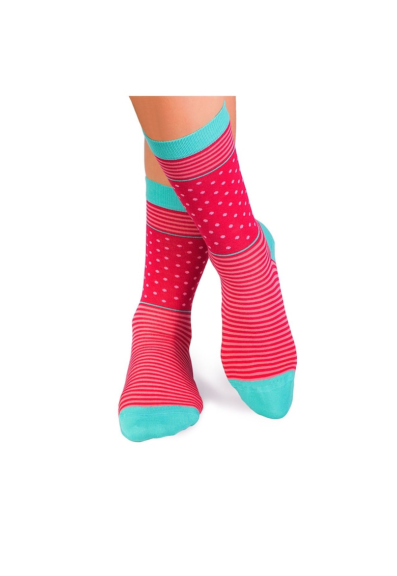 Sosete bambus FINE BAMBOO cu buline si dungi roz fucsia