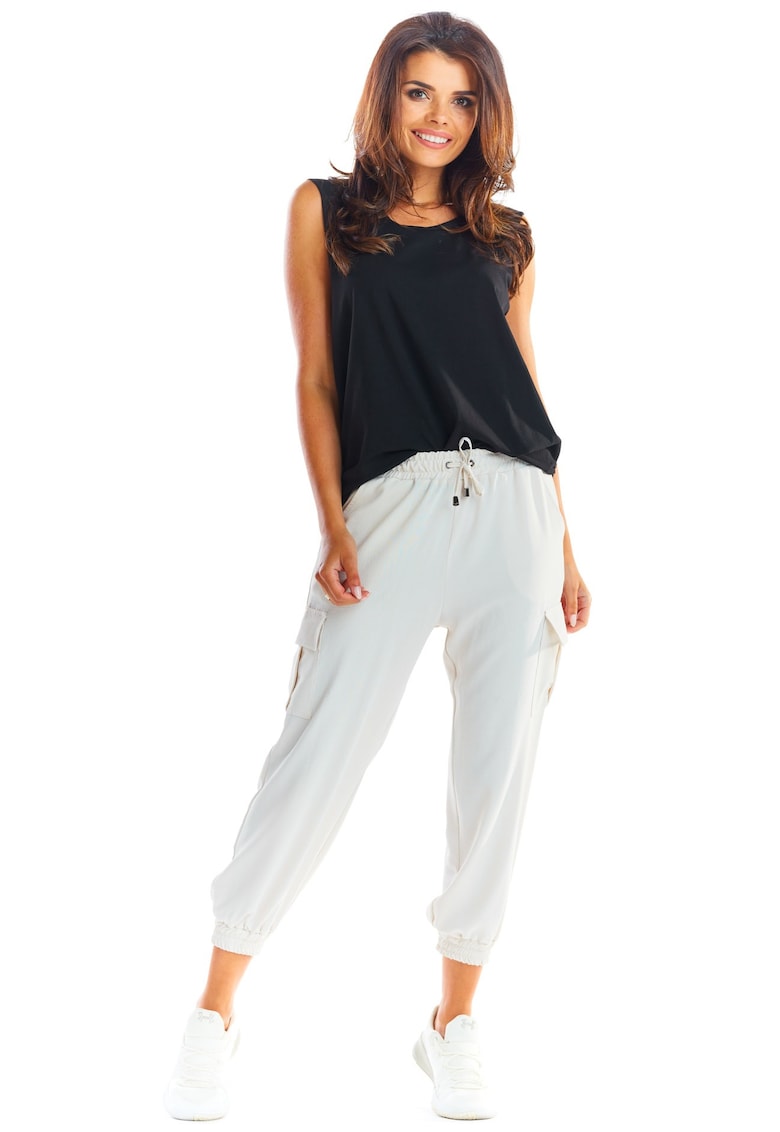 Pantaloni dama - Poliester - Cu buzunare - Bej