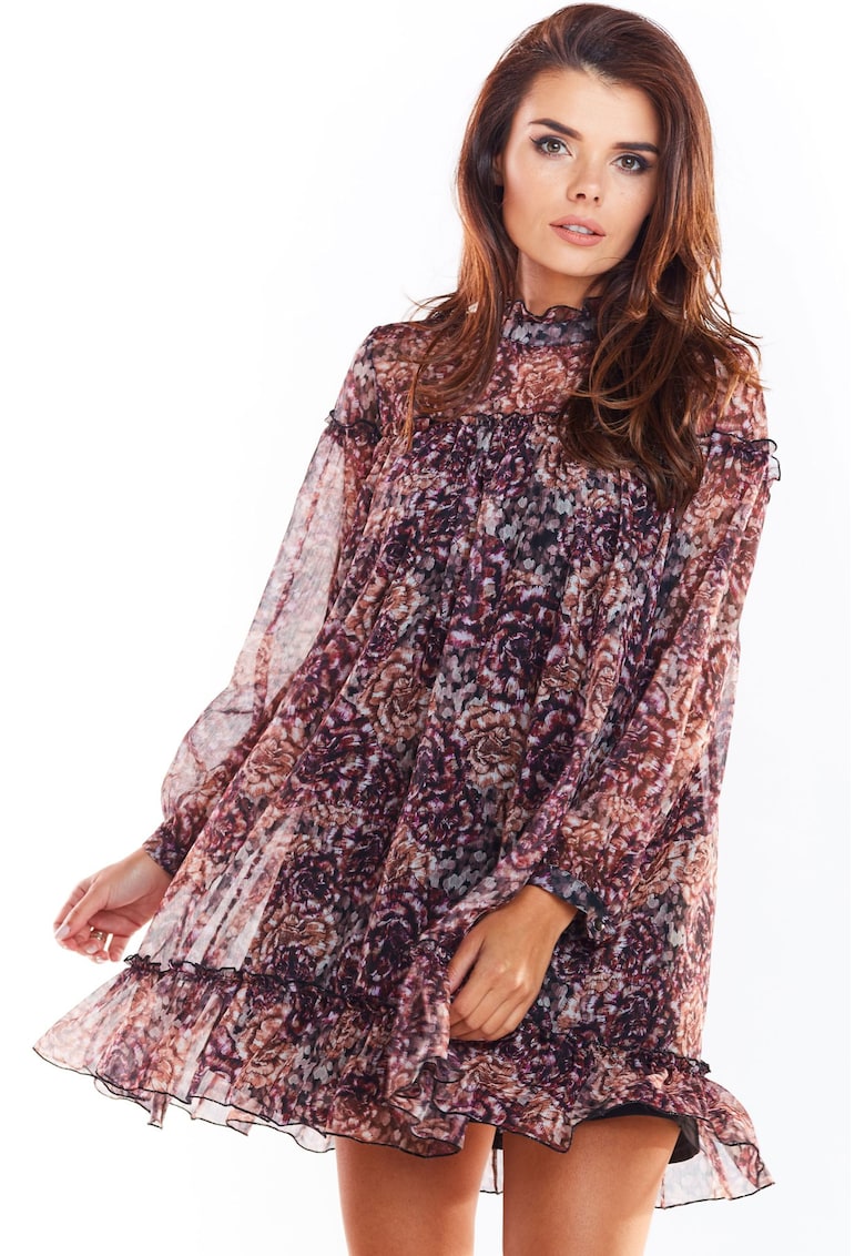 Rochie mini cu maneci lungi - Poliester - Multicolor