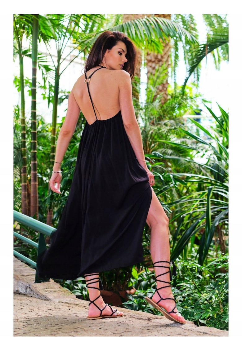 Rochie Viscoza - Bej - Negru