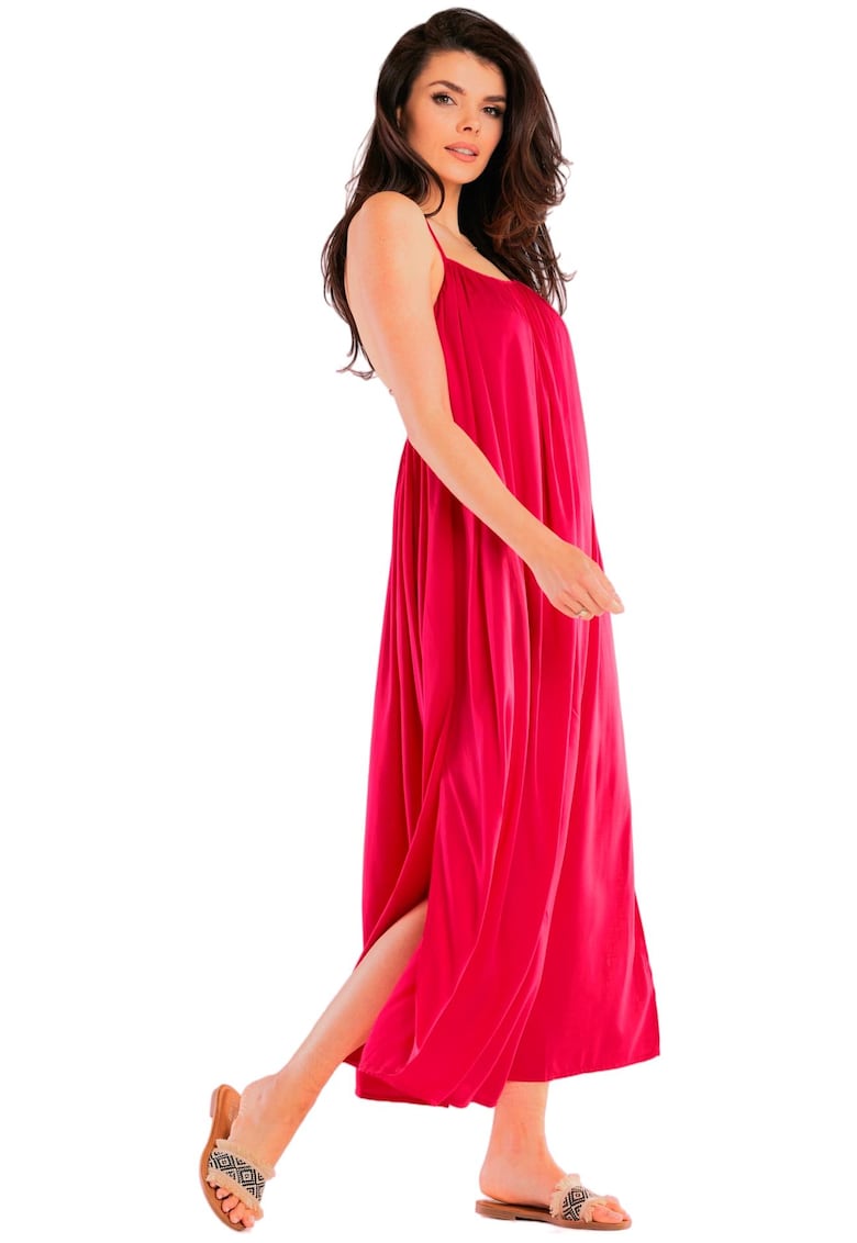 Rochie de vara lejera maxi din viscoza cu spatele gol - - Fucsia