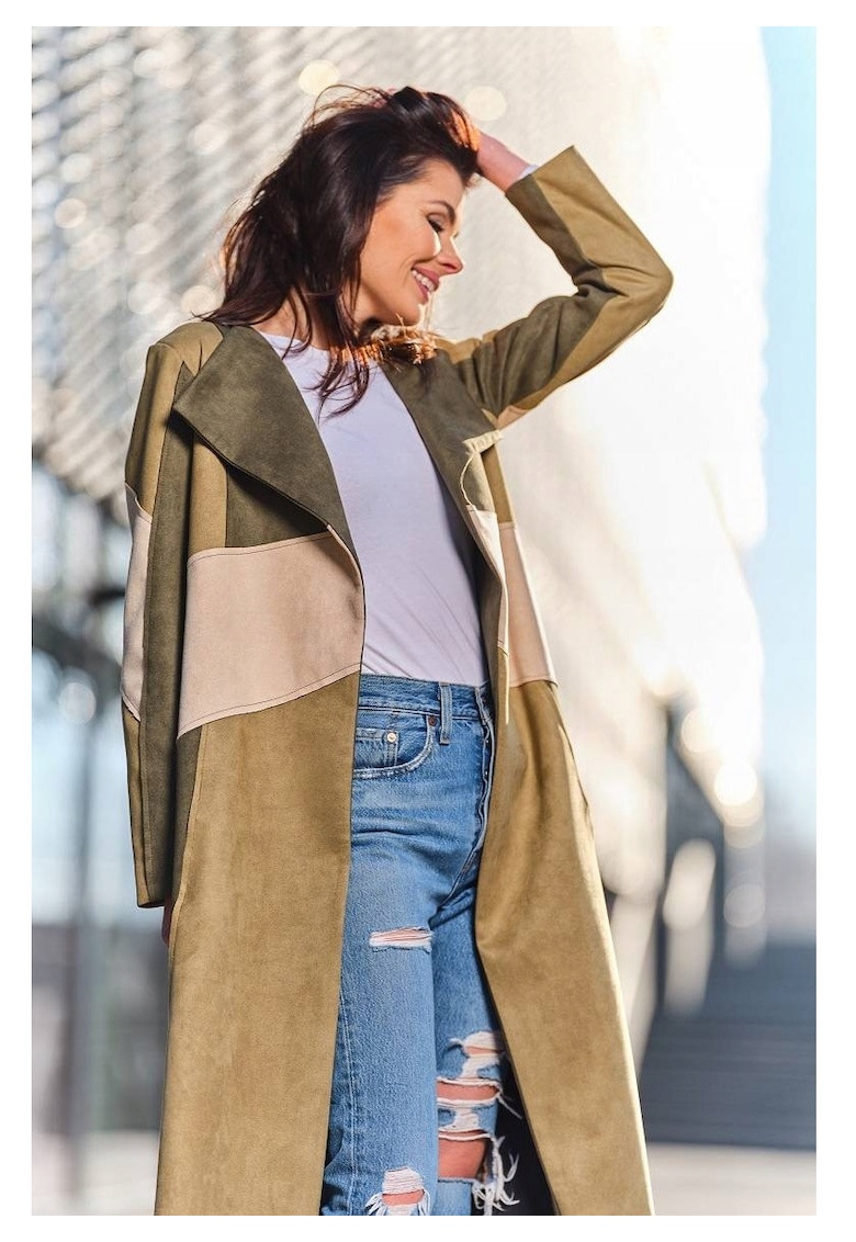 Palton dama - Poliester - Roz/Bej - Multicolor