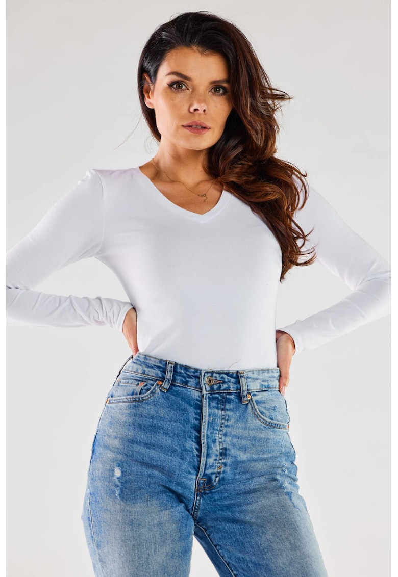 Bluza dama - Bumbac/Elastan - Alb - Alb