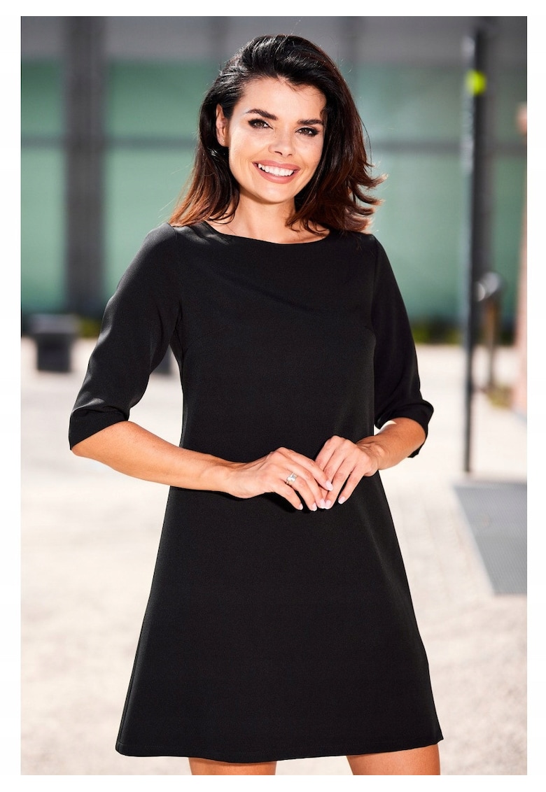 Rochie trapez mini cu maneca 3/4 - - Negru