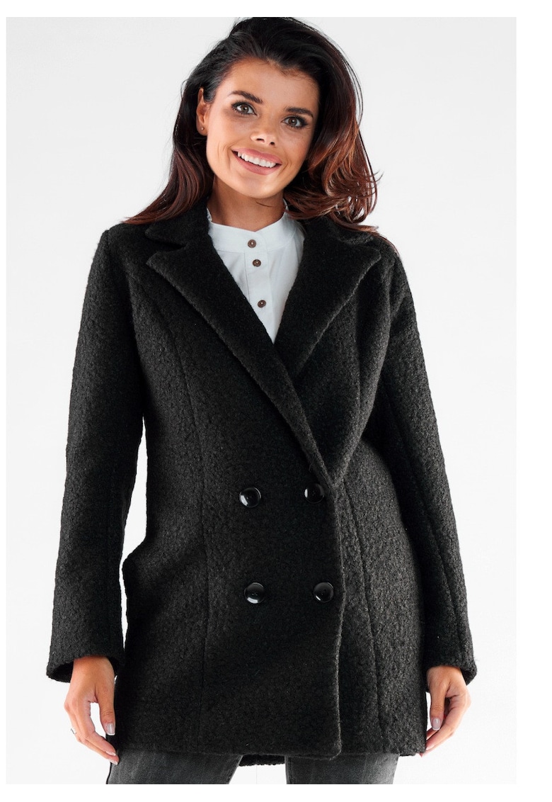 Palton elegant cu doua randuri de nasturi - - Negru