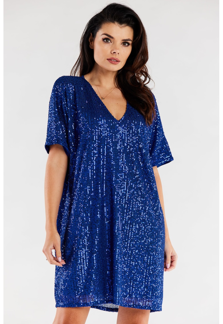 Scurta Rochie Maneca scurta A566 - Bleumarin