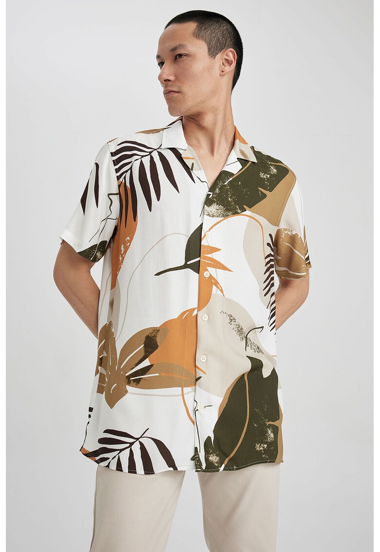  Camasa de viscoza cu imprimeu tropical 