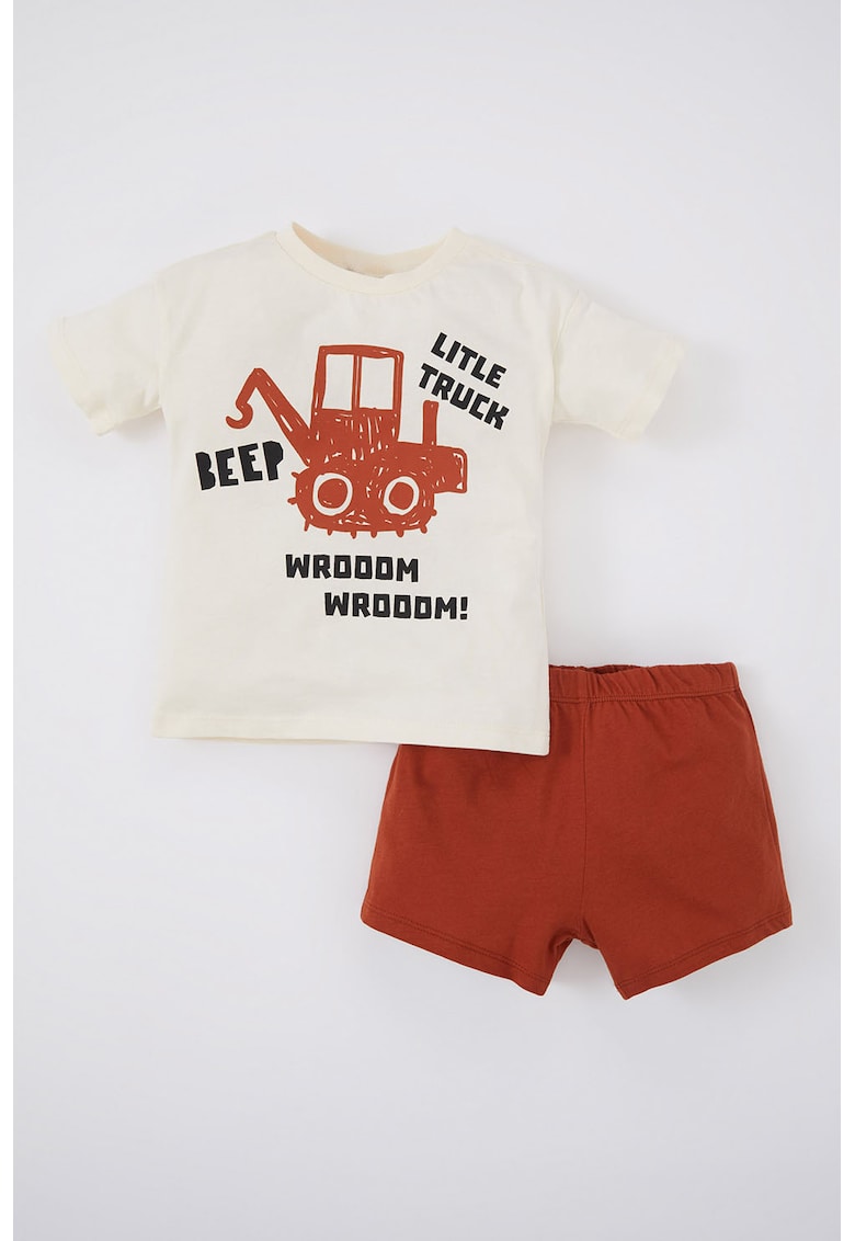 Pijama scurta cu imprimeu grafic si text