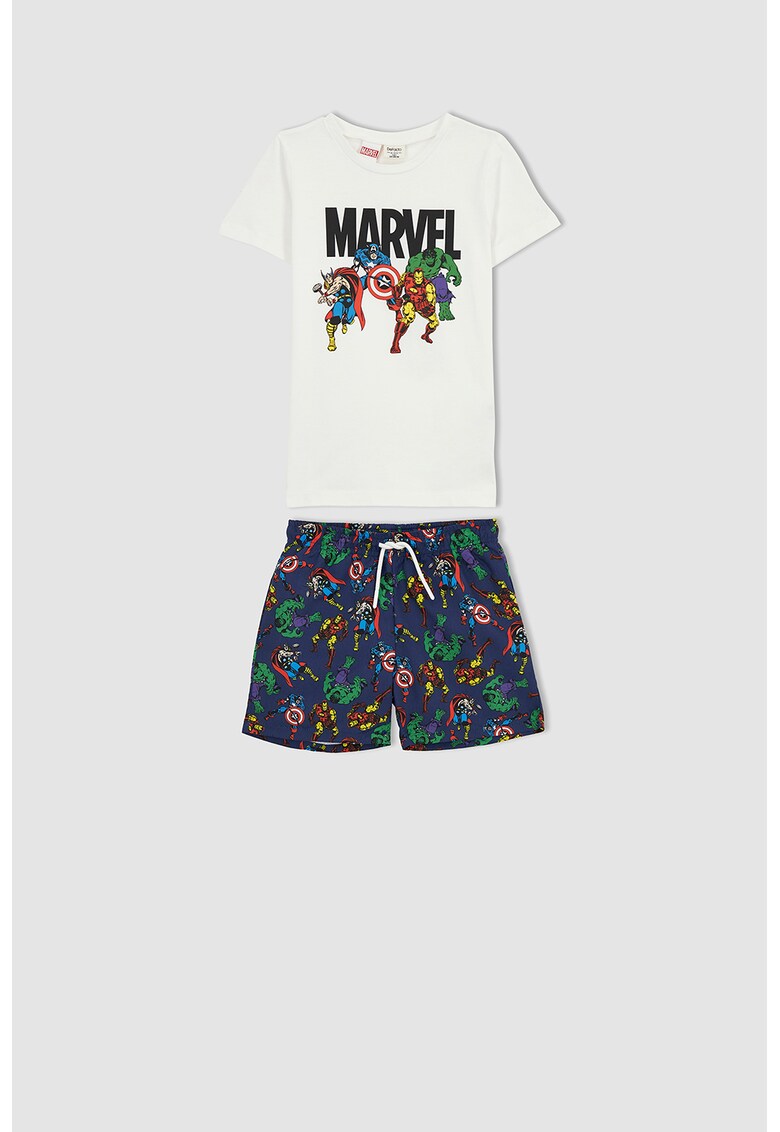 Set de tricou si pantaloni scurti cu imprimeu marvel