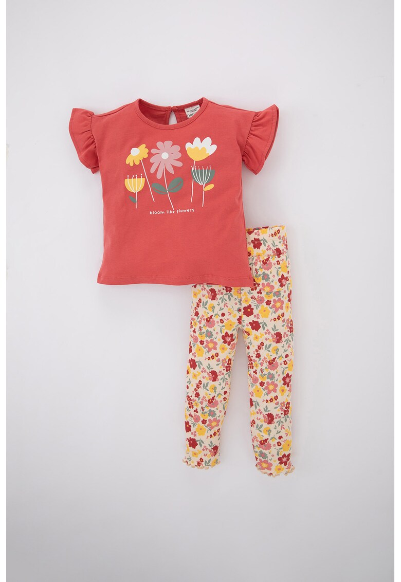 Pijama de bumbac cu imprimeu floral