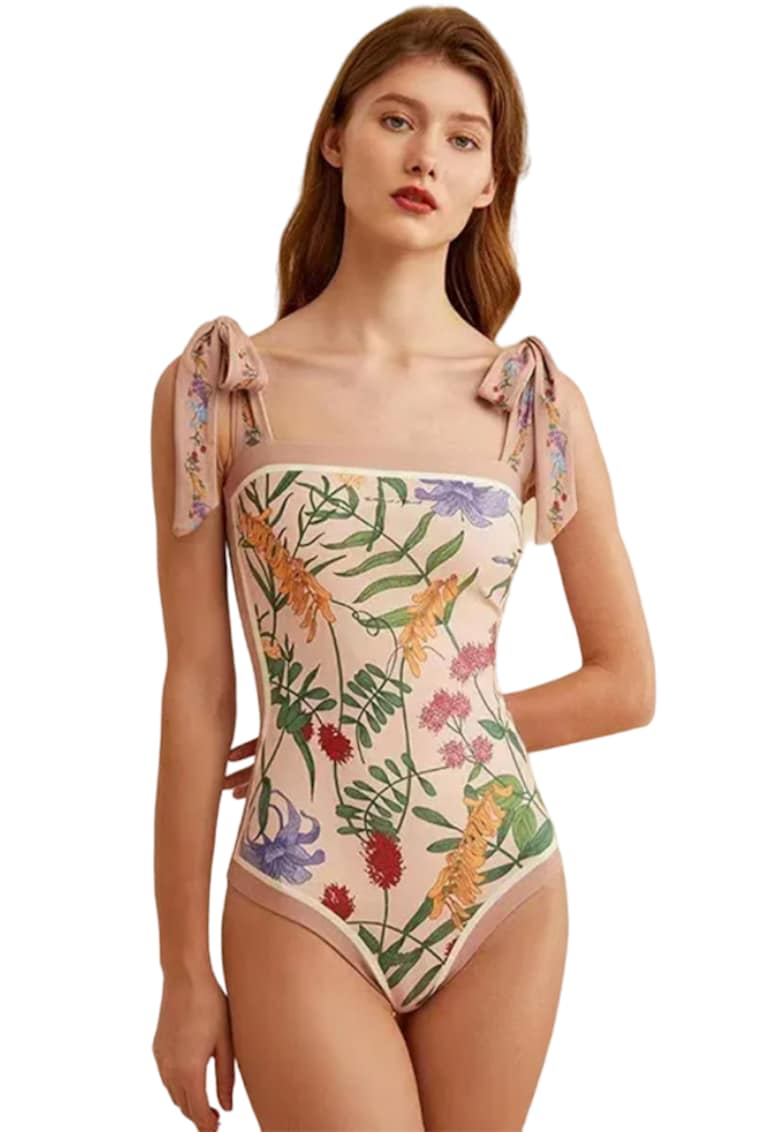 Costum de baie dama - o piesa - model floral delicat - prindere cu bretele late pe umeri - EFAYN