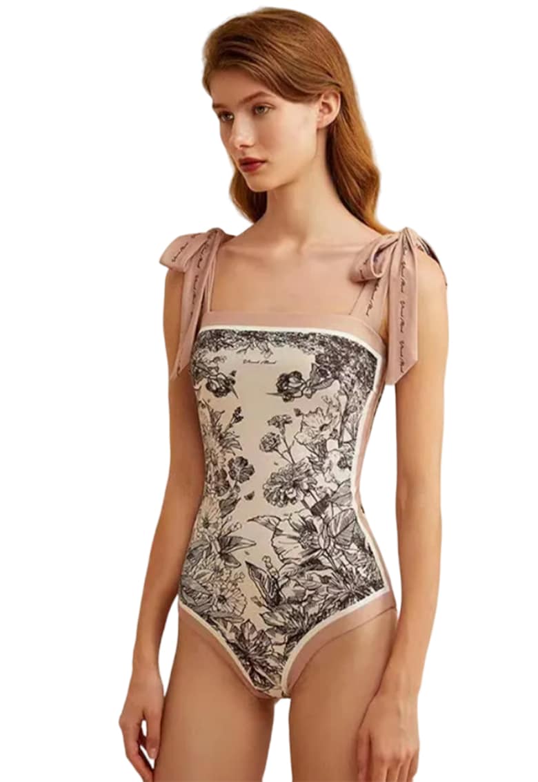 Costum de baie dama - o piesa - model floral delicat - prindere cu bretele late pe umeri - EFAYN