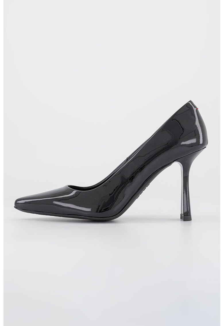 Pantofi din piele ecologica cu varf ascutit si aspect lacuit