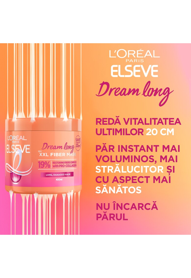 Masca pentru parul lung - deteriorat - elseve dream long - xxl fiber mask - 400 ml