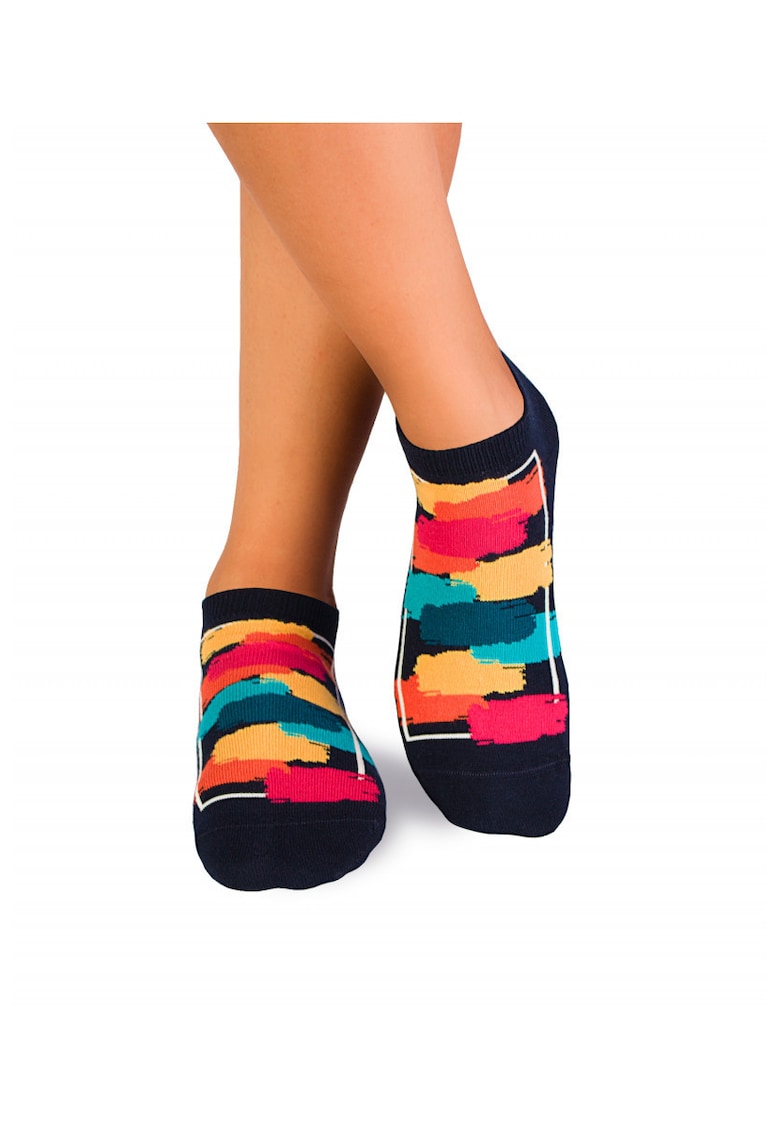 Sosete bumbac organic scurte Brushes - Black Rainbow 373