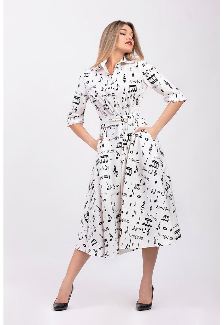 Rochie-camasa evazata cu cordon in talie