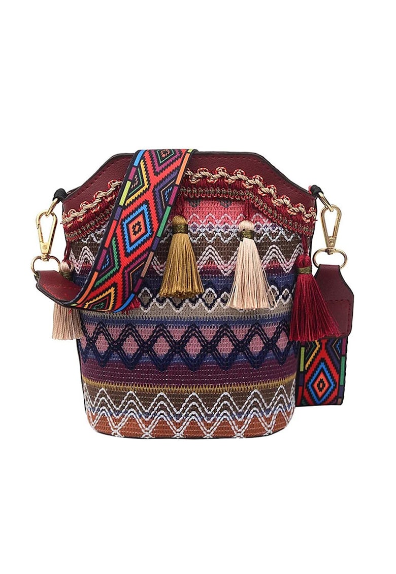 Geanta dama - ciucurei si broderie - model crossbody - piele sintetica - EFAYN