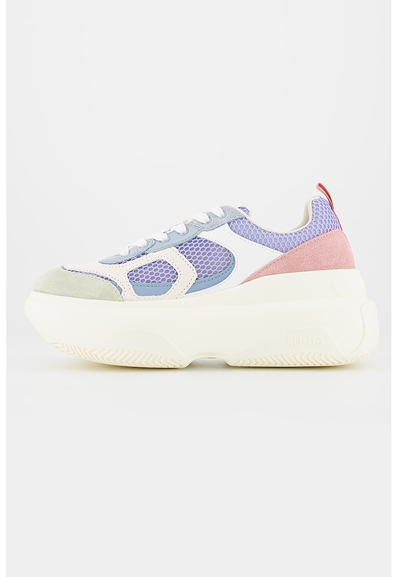 Pantofi sport flatform cu garnituri de piele intoarsa
