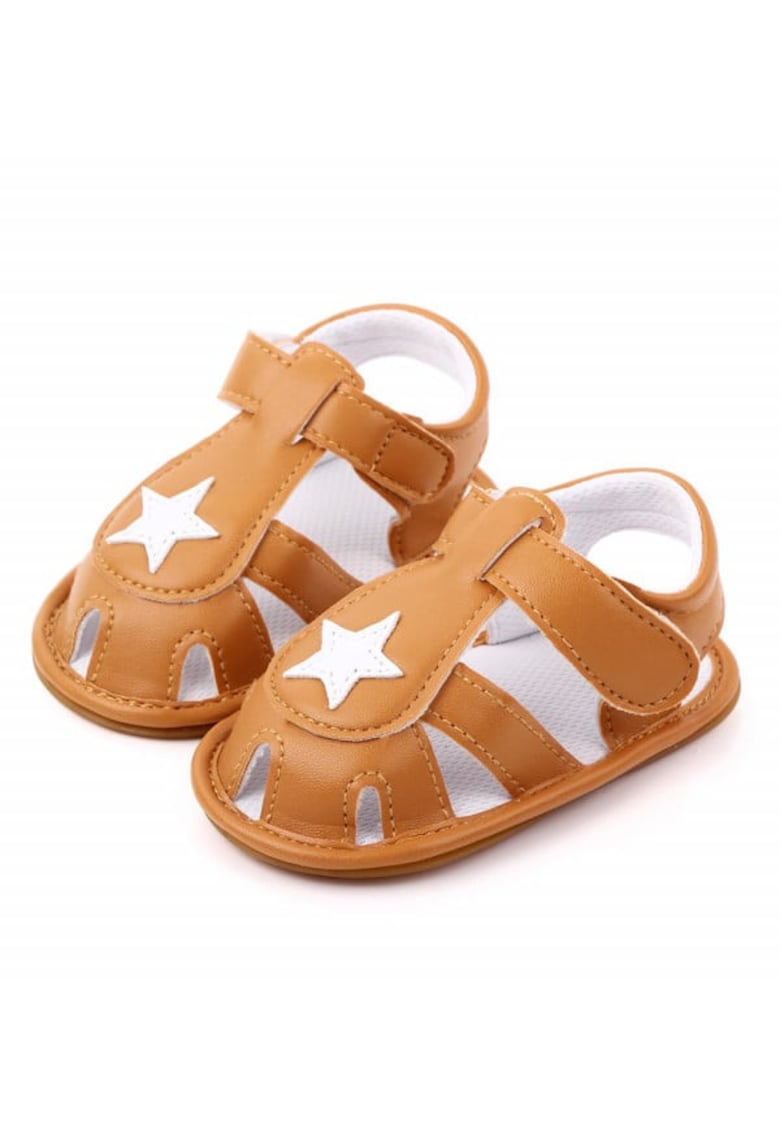 Sandale Cu Stea Alba - Casual - Piele ecologica - Baieti - Maro Deschis
