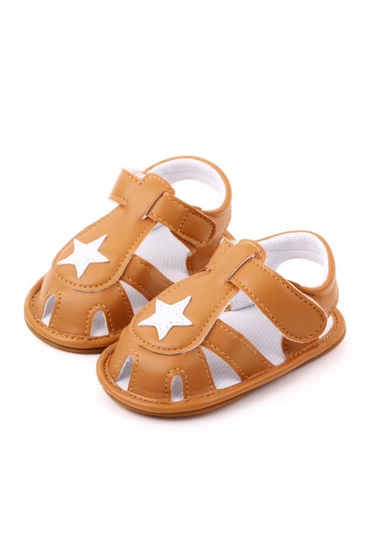 Sandale Cu Stea Alba - Casual - Piele ecologica - Baieti - Maro Deschis
