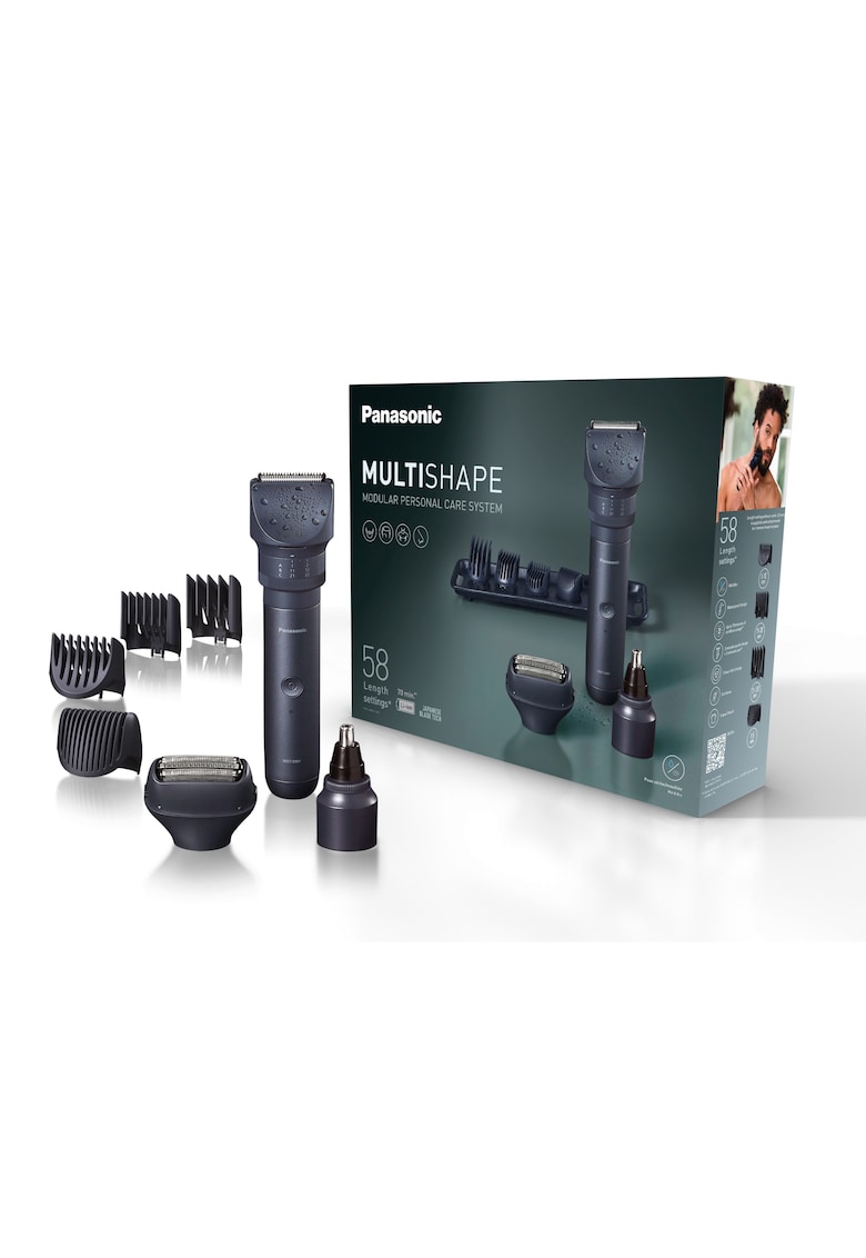 Aparat de tuns barba si parul MultiSHAPE XSHAPE PACK 1 - cap aparat de ras umed/uscat cu 3lame - cap trimmer nas/urechi/fata - acumulator Li-Ion cu autonomie 70min - quick charge 1H - cap tundere cu 58 de setări de lungime - Negru