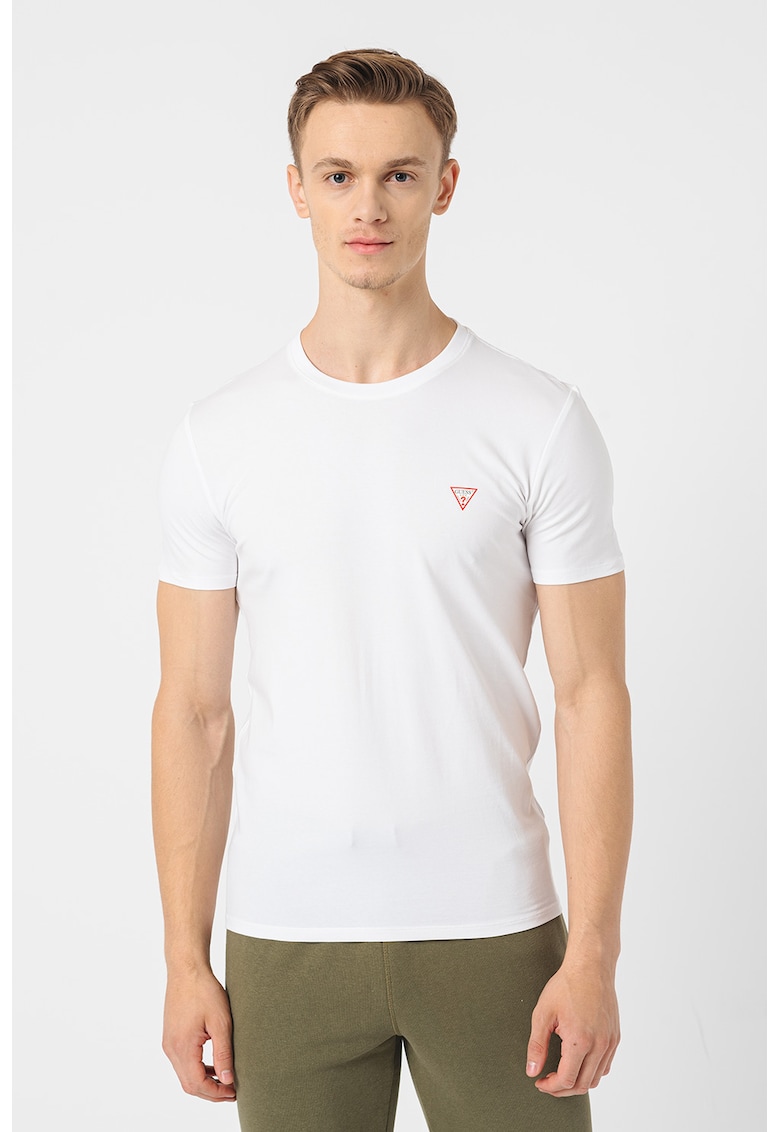 Tricou slim-fit cu decolteu la baza gatului - Alb