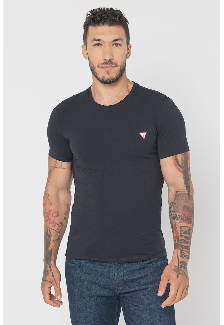 Tricou slim-fit cu decolteu la baza gatului - Albastru ultramarin