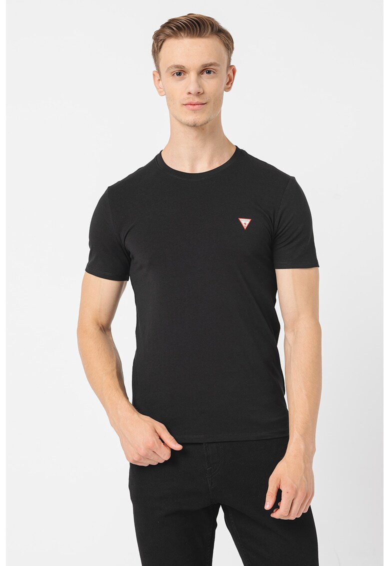 Tricou slim-fit cu decolteu la baza gatului - Negru